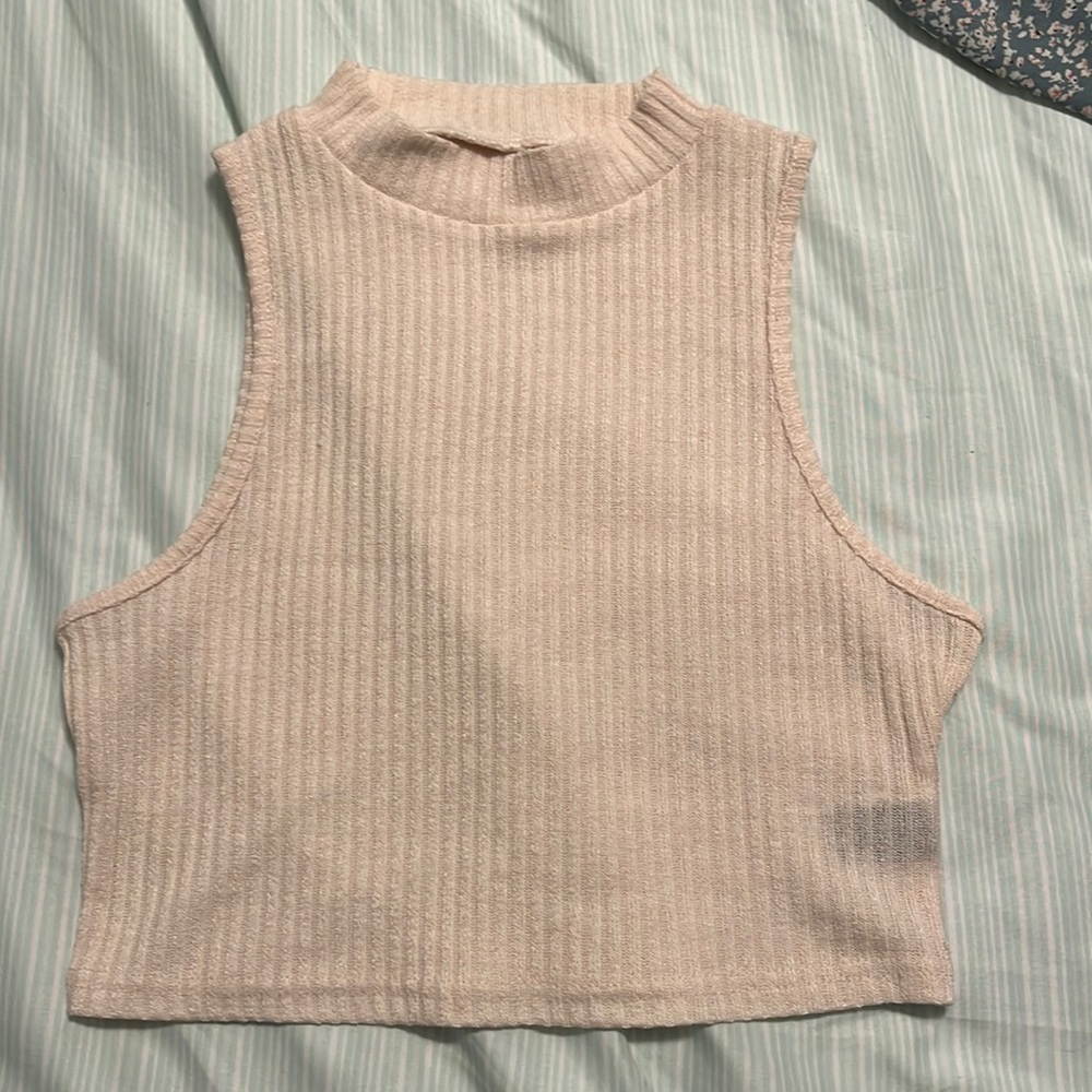 Cream rubbed high neck tank top